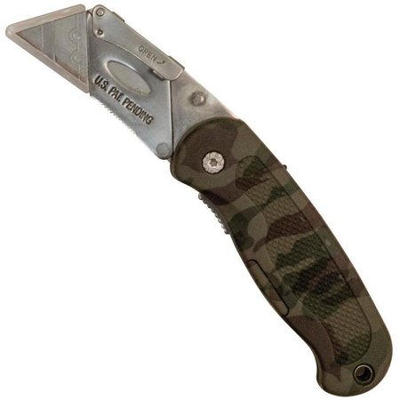 SHEFFIELD Utility Knife, 212 in L Blade, Stainless Steel Blade, Curved Handle, Camouflage Handle 12131